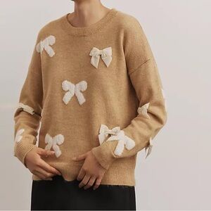 Amazon Tan Sweater with White Bow Details